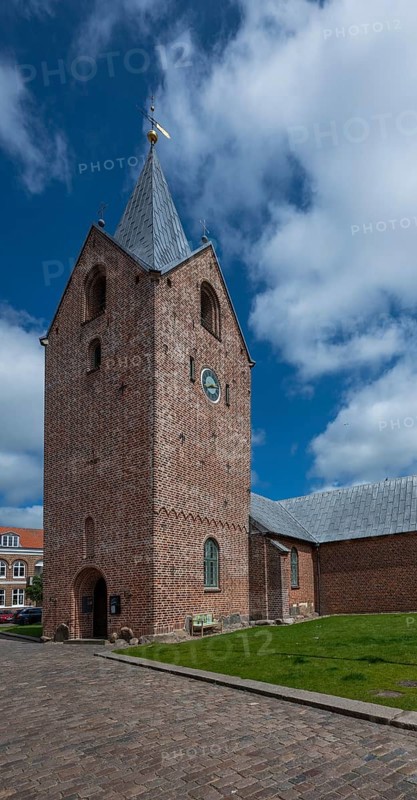 14th century church with tapering tower, Old Town, Ringkøbing, Ringkøbing Fjord, Denmark