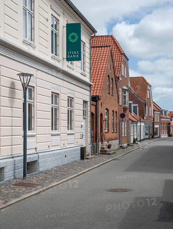 Street with brick buildings, Old Town, Ringkøbing, Ringkøbing Fjord, Denmark