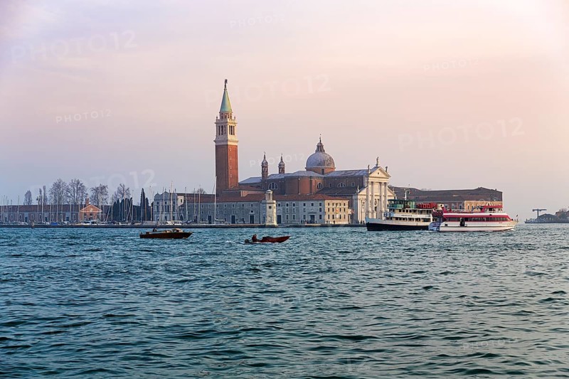 View of the church of San Giorgio Maggiore, evening sky, Venice, Italy