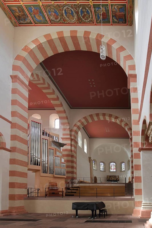 Organ of the Ottonian UNESCO St Michael's Church, interior view, St Mary's Cathedral, Hildesheim, Lower Saxony, Germany