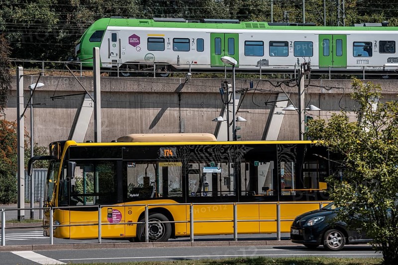 Public transport stop, bus station, local buses in Essen-Steele, bus and S-Bahn junction, Essen, North Rhine-Westphalia, Germany