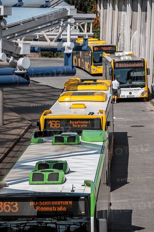 Public transport stop, bus station, local buses in Essen-Steele, bus and S-Bahn junction, Essen, North Rhine-Westphalia, Germany