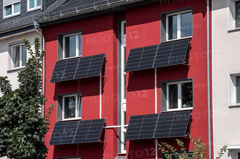 Residential building with photovoltaic modules on the façade North Rhine-Westphalia, Germany