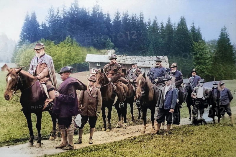 Luitpold Karl Joseph Wilhelm of Bavaria (born 12 March 1821 in Würzburg, died December 1912 in Munich) was Prince Regent of the Kingdom of Bavaria from 1886 until his death, here with a hunting party on horseback, Historical, digitally restored reproduction from a 19th century original, Record date not stated