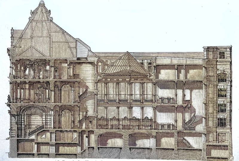 The Bayrische Vereinsbank in Munich, around 1880, diagonal section, Germany