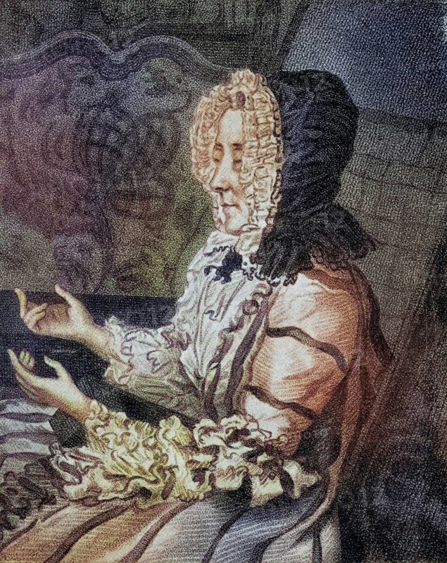 Marie Anne de Vichy-Chamrond, Marquise du Deffand, 1697 to 1780, French hostess and patron of the arts. From Books and Characters, French and English, published in 1924, digitally restored reproduction of a 19th century original (coloured), historical, exact date unknown