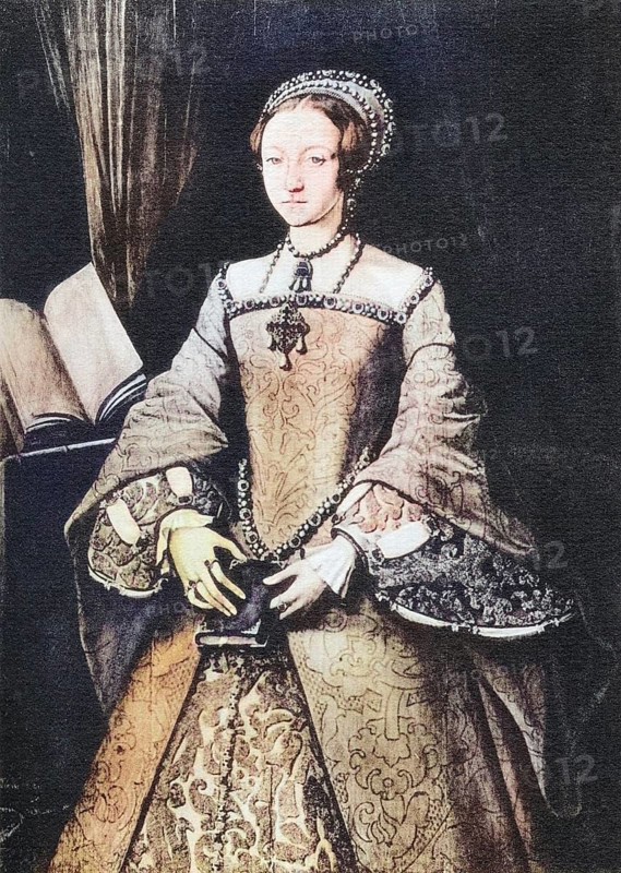 The thirteen-year-old Lady Elizabeth, later Elizabeth I, 1533 to 1603, reigning Queen of England and Ireland from 17 November 1558 until her death, also known as the Virgin Queen, Gloriana or Good Queen Bess, digitally restored reproduction of a 19th century original (coloured), historical, exact date unknown