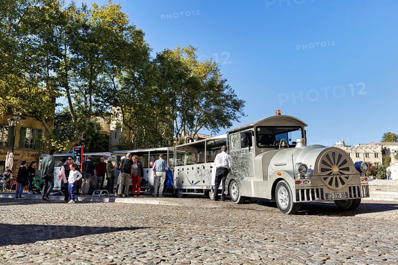 Tourist railway, tourist train, tourist group in the old town, Avignon, Vaucluse, France