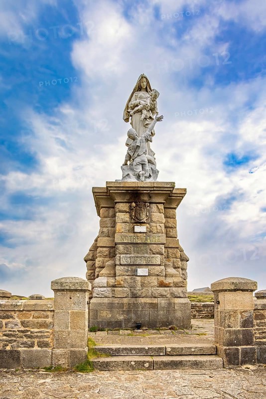 Notre-dame des naufragés sculpture at Pointe du raz in Bretagne, Crozon peninsula, Bretagne, France