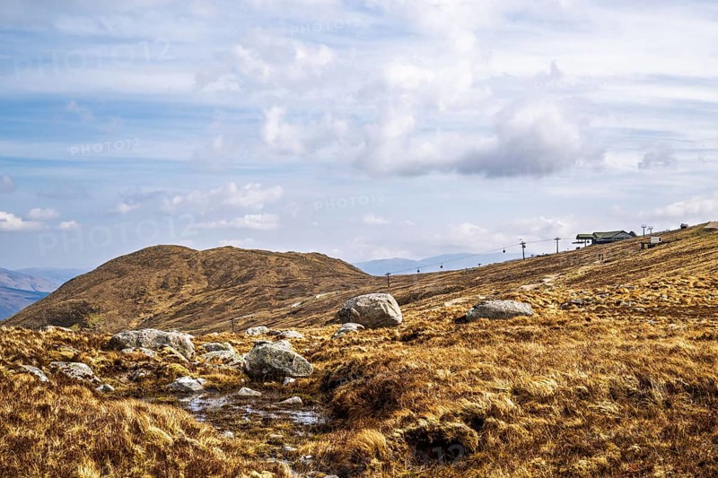 View of Nevis Range Mountains, Grampian Mountains, Fort William, Highland, Lochaber, Scotland, UK