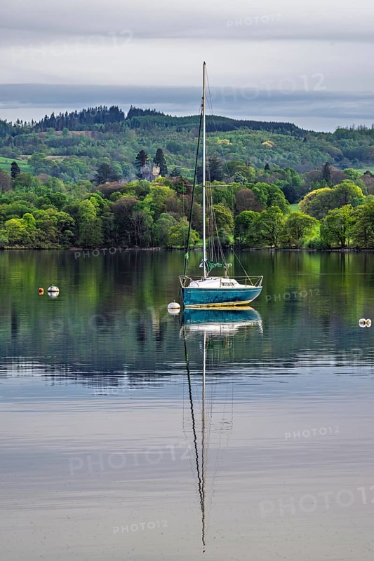 Boats on Windermere Lake and mountains, Ambleside, Lake District, Cumbria, England, United Kingdom