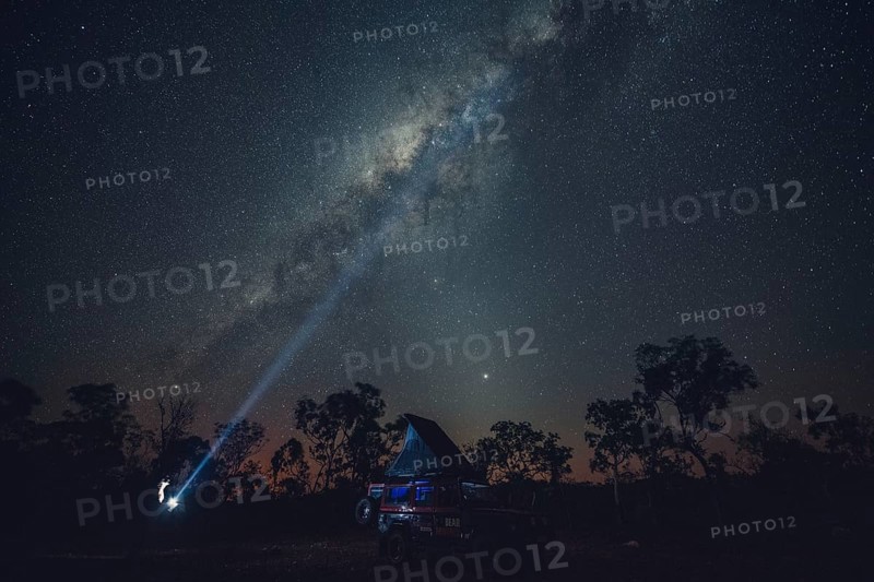 Milky Way in the Australian outback. Camping in a Landrover rooftop tent, Australia