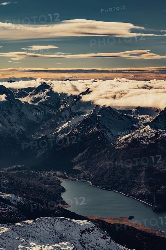 Snow-covered peaks in the Engadine in Switzerland near Sankt Moritz