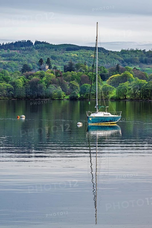 Boats on Windermere Lake and mountains, Ambleside, Lake District, Cumbria, England, United Kingdom