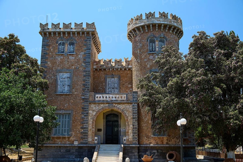 Bellinis Tower, Museum, Historical building with battlements and towers in front of a blue sky, Photos related to WW2, Battle of Leros, Alinda, Leros, Dodecanese, Greek Islands, Greece