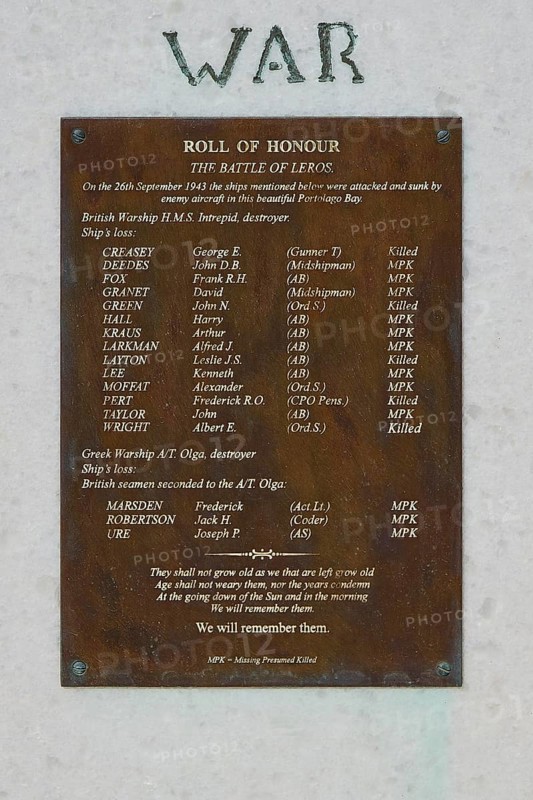 HMS Intrepid, British battleship, Greek battleship A/T Olga, Roll of honour with names of soldiers who served in the Battle of Leros, photos related to WW2, Battle of Leros, Leros, Dodecanese, Greek Islands, Greece