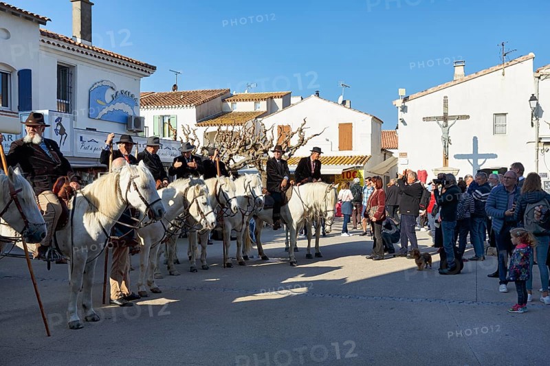 Guardians of the Camargue, traditional shepherds, riders on Camargue horses, spectators, pilgrimage, procession in Saintes-Maries-de-la-Mer, Camargue, France