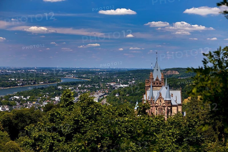 Drachenburg Castle overlooking the Rhine Valley, Siebengebirge, Königswinter, North Rhine-Westphalia, Germany