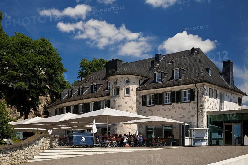 Drachenfelsplateau with restaurant, Siebengebirge, Königswinter, North Rhine-Westphalia, Germany