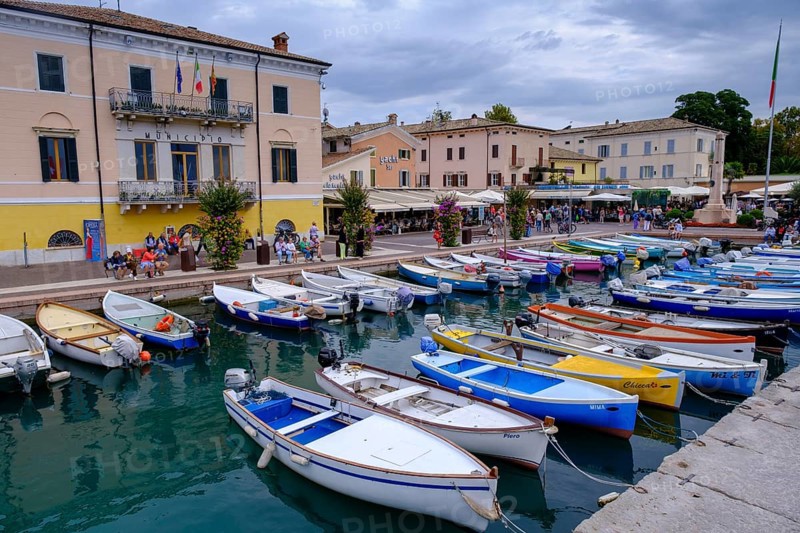 Fishing boats at the harbour, Bardolino, Lake Garda, Veneto, Italy