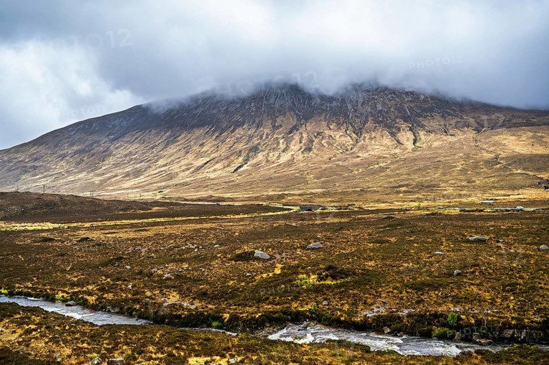 Eas a' Bhradain waterfall, Red Cuillin mountains, Loch Ainort, Isle of Skye, Scotland, UK