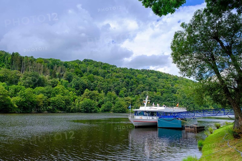 Excursion boat on the Rursee, Rursee boat trip, Rur dam, Rur reservoir, Einruhr, North Eifel, Eifel, North Rhine-Westphalia, Germany