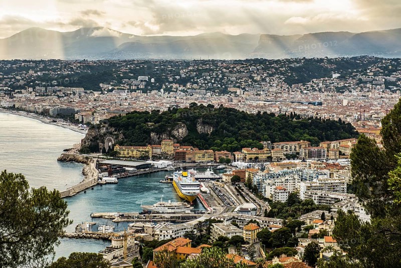 Panorama, Sunset, View from Mont Boron, Nice, Alpes Maritimes, Provence Alpes Cote d'Azur, French Riviera, South of France, France