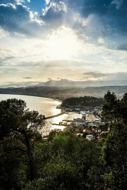 Panorama, Sunset, View from Mont Boron, Nice, Alpes Maritimes, Provence Alpes Cote d'Azur, French Riviera, South of France, France