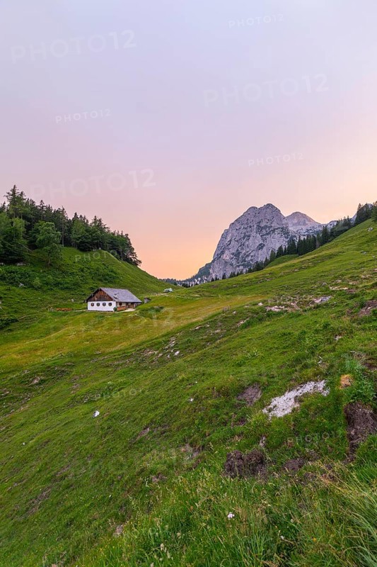Magical sunset at the Halsalm above the Hintersee near Berchtesgaden