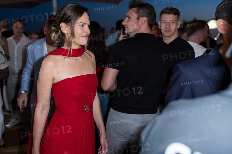 Hilary Swank walks through the crowd at the Remus Lifestyle Night on the rooftop terrace of the Pure Salt Hotel in El Toro, Magaluf, Majorca, Spain on 31/07/2025