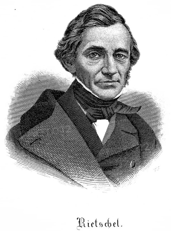 Portrait of Ernst Friedrich August Rietschel (1804-1861) neckerchief, coat, sculptor of late classicism, academy professor, Dresden, Kingdom of Saxony, Germany, steel engraving, historical illustration 1877