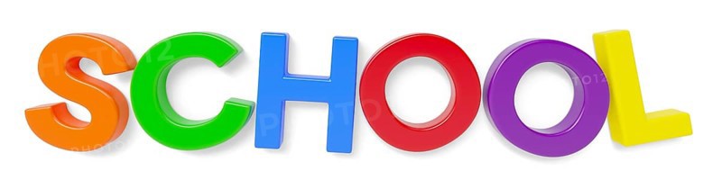 Plastic magnetic letters spelling the word school with drop shadow isolated on a white background