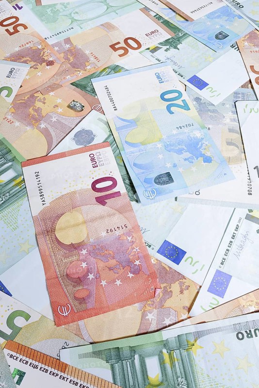 Various euro banknotes