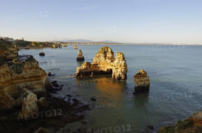 Rock formations on the coast, Praia do Camilo, Lagos, Algarve, Portugal