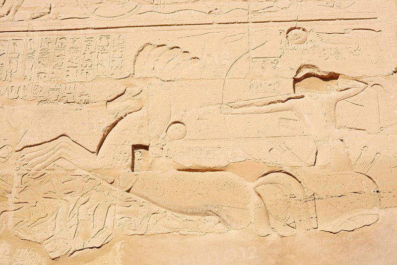 Relief of Pharaoh Sethos I on his chariot, Karnak Temple, Luxor, Egypt