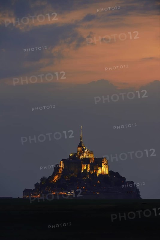 Mont-Saint-Michel at dusk, Benedictine monastery, Manche department, Normandy, France