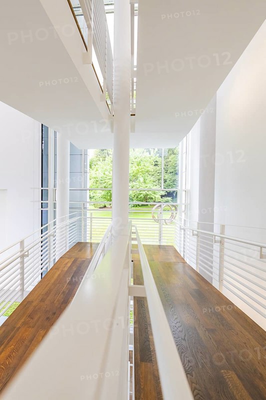 Modern interior with large windows and a view of a green garden, Frieder Burda Museum, Baden Baden, Germany