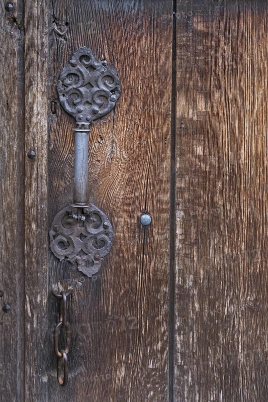 Old wooden door with iron fittings, Lower Saxony, Germany