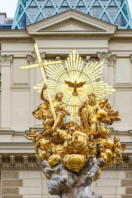 The Vienna Plague Column, a baroque monument commemorating the plague column epidemic of 1679 in the middle of the Graben in the centre of Vienna, Austria