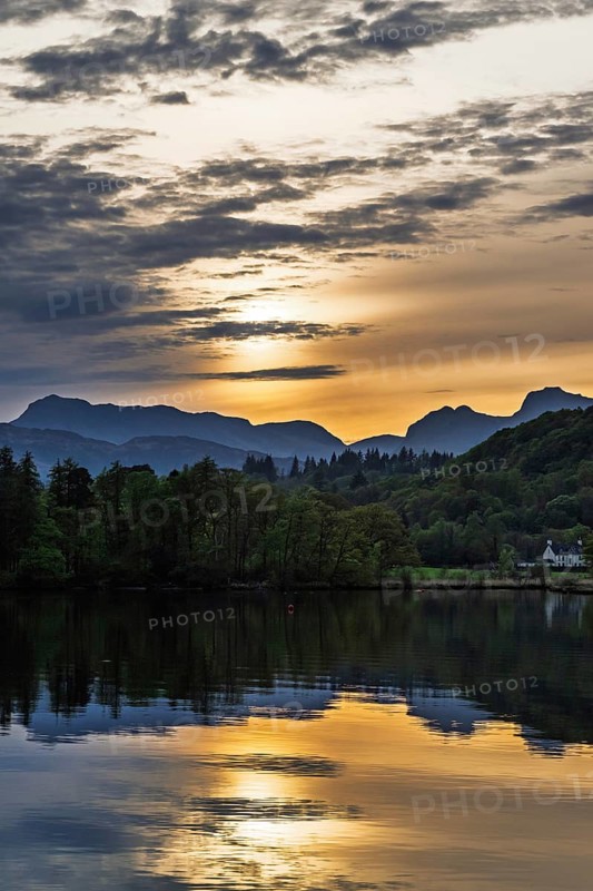 Sunset over Windermere Lake, Ambleside, Lake District, Cumbria, England, United Kingdom