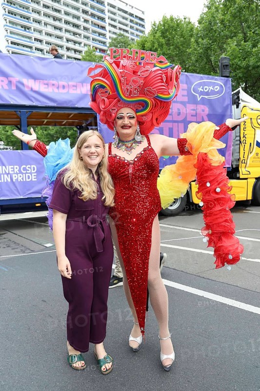 Josephine Ortleb (Bundestag Vice-President, l.) and Michelle de la Rose (r.) at the 47th Christopher Street Day under the motto Never be silent again in Berlin on 26 July 2025