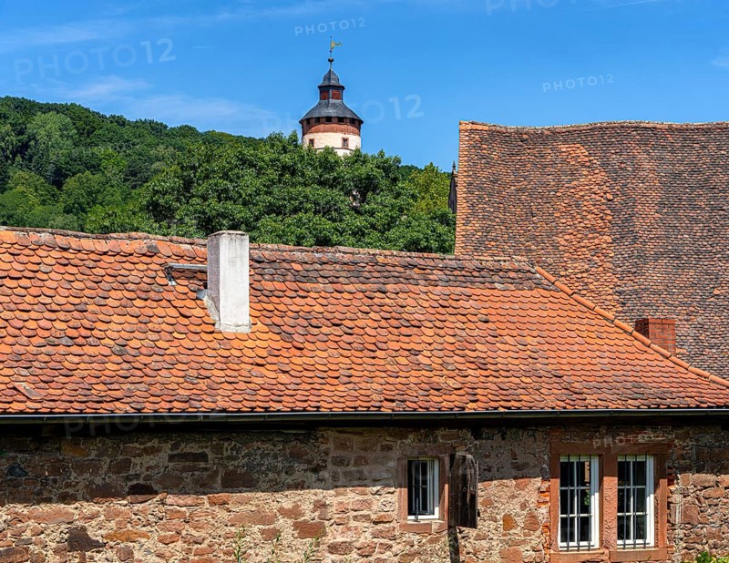 The old town centre with half-timbered houses, church towers and remains of the town wall in Büdingen, Hesse, Germany
