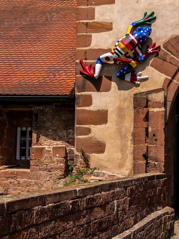 The frog, the heraldic animal of Büdingen, at the entrance to the old castle in Hesse, Germany