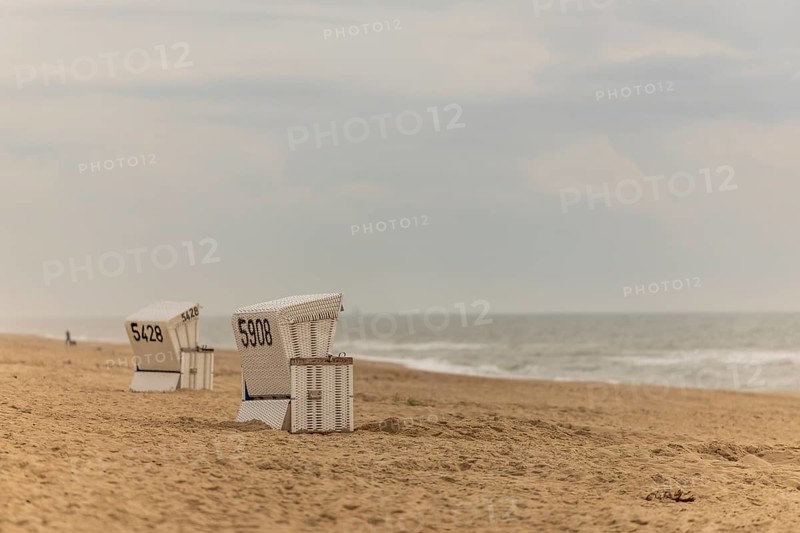 Abandoned beach chairs waiting for guests, Wennigstedt-Braderup, North Sea, Sylt, Schleswig-Holstein
