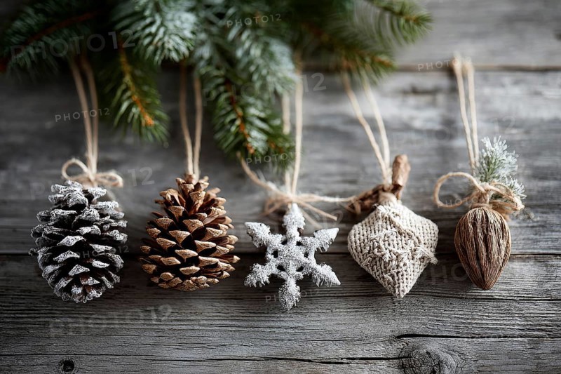 Christmas decoration on wooden background, AI generated