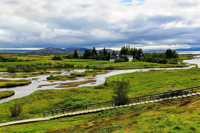Thingvellir National Park, green volcanic landscape with Lake Þingvallavatn, Thingvallavatn in summer, Golden Circle, Sudurland, Iceland