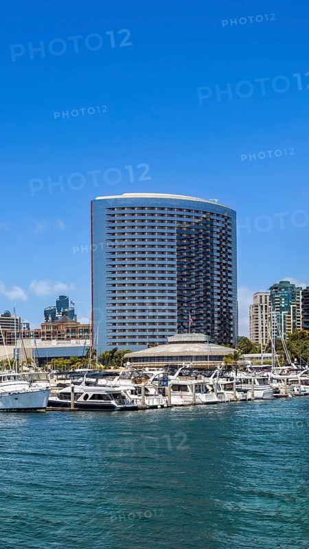 USA, California, San Diego Bay marina and Seaport Village in downtown near Gaslamp Quarter