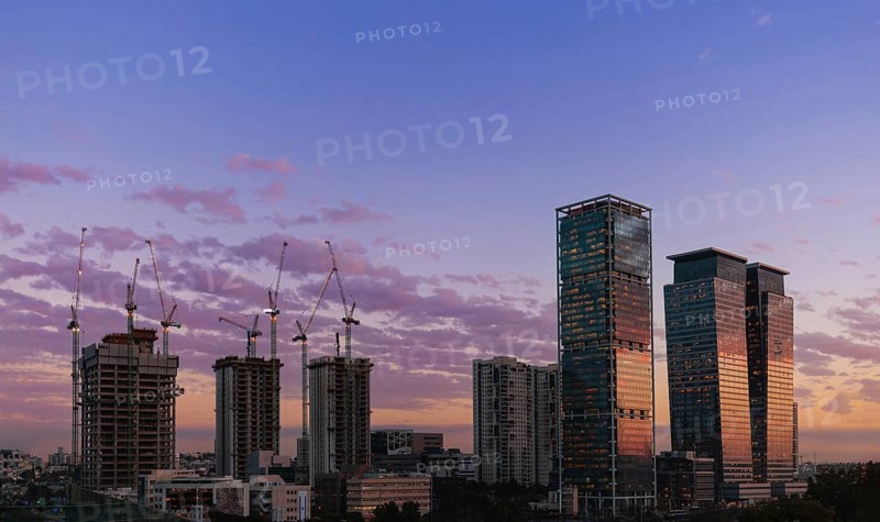 Israel, Tel Aviv financial business district skyline with shopping malls and high tech offices