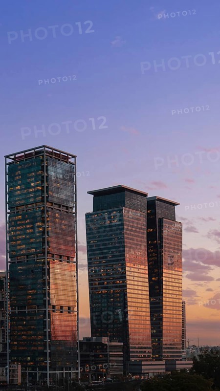 Israel, Tel Aviv financial business district skyline with shopping malls and high tech offices