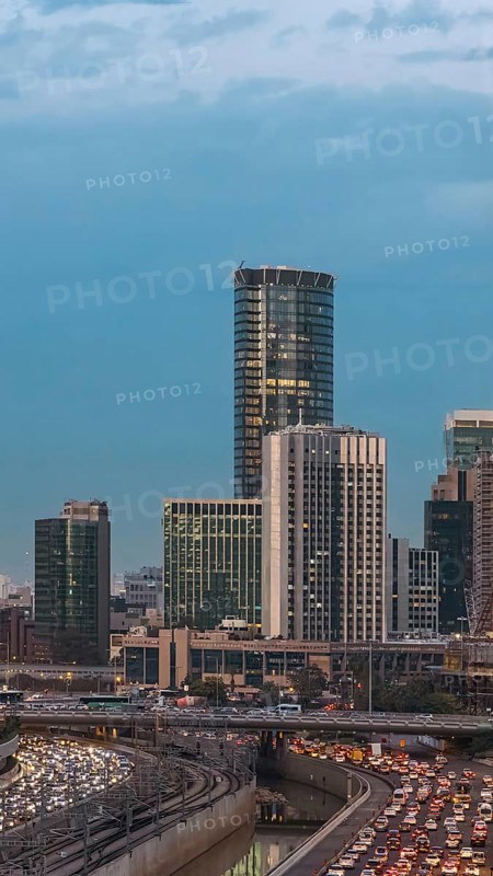 Israel, Tel Aviv financial business district skyline with shopping malls and high tech offices